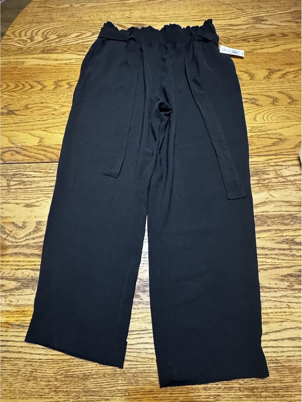 Joe B Joe Benbasset Pants Large Black Paperbag Waist Tie Belt Wide Leg NWT